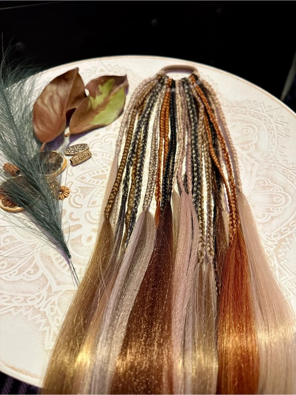 Multi-Tone Braided Hair Extensions - Blonde, Copper, Black & Cream